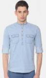 Nature Casuals Men Blue Solid Chambray Straight Kurta