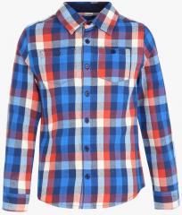 Nauti Nati Blue & Orange Regular Fit Checked Casual Shirt boys