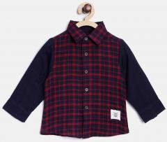 Nauti Nati Navy & Maroon Regular Fit Checked Casual Shirt boys