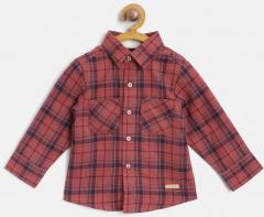 Nauti Nati Rust Red & Navy Regular Fit Checked Casual Shirt boys