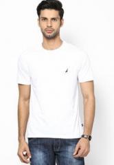 Nautica White Solid Round Neck T Shirt men