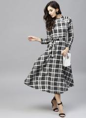 Nayo Black & White Checked Midi A Line Dress women