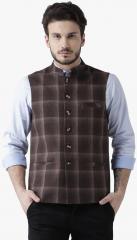 Neudis Brown Checked Nehru Jacket men