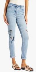 Next Blue Embroidered Mid Rise Skinny Fit Jeans women