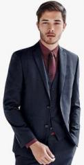 Next Dark Blue Textured Suit: Waistcoat men