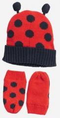 Next Red Beanie With Gloves girls