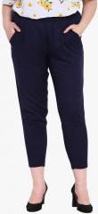 Nubella Navy Blue Solid Regular Fit Coloured Pants women