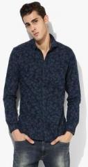 Numero Uno Navy Blue Printed Slim Fit Casual Shirt men