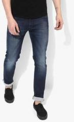 Numero Uno Navy Blue Washed Low Rise Skinny Fit Jeans men