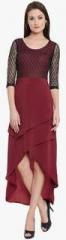 Nun Maroon Solid Asymmetric Dress women