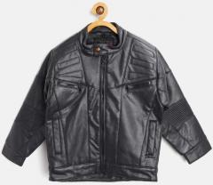 Okane Black Solid Biker Jacket boys