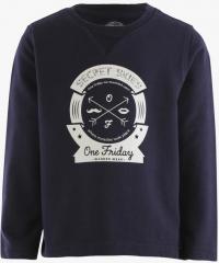 One Friday Navy Blue Printed Round Neck T shirt boys