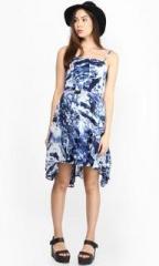 Only Blue Colored Printed Asymmetric Dress women