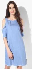 Only Blue Coloured Solid Shift Dress women