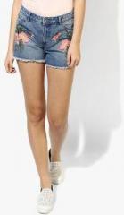 Only Blue Embroidered Shorts women