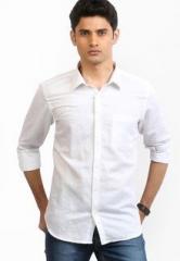 Orange Valley Solid White Casual Shirt men