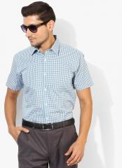 Oxemberg Blue Checked Slim Fit Formal Shirt men