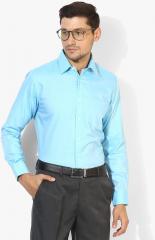 Oxemberg Blue Self Design Slim Fit Formal Shirt men