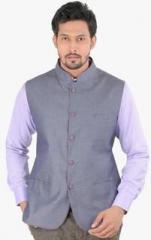 Oxemberg Blue Solid Ethnic Jacket men