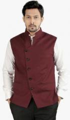 Oxemberg Maroon Solid Ethnic Jacket men