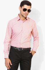 Oxemberg Peach Checked Slim Fit Formal Shirt men