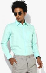 Oxemberg Turquoise Blue Solid Slim Fit Formal Shirt men