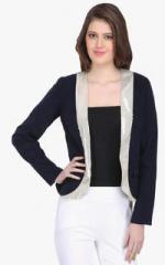 Ozel Navy Blue Embellished Summer Jacket women