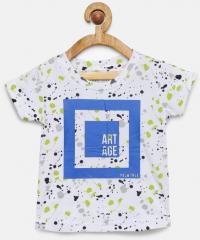 Palm Tree White & Lime Green Printed Round Neck T Shirt boys