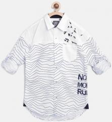 Palm Tree White & Navy Blue Regular Fit Striped Casual Shirt boys