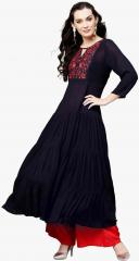 Pannkh Navy Blue Yoke Design A Line Kurta women