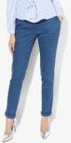 Park Avenue Blue Solid Slim Fit Chinos women