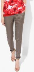 Park Avenue Brown Solid Slim Fit Chinos women