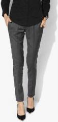 Park Avenue Dark Grey Solid Chinos With Belt women