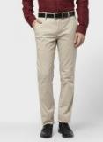 Park Avenue Men Beige Slim Fit Self Design Formal Trousers