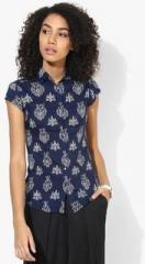 Park Avenue Navy Blue Printed Shirt women