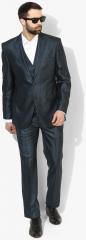 Park Avenue Navy Blue Solid Slim Fit Single Breasted Party Suit men