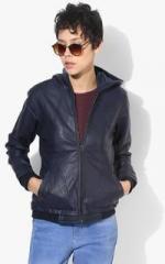 Park Avenue Navy Blue Solid Winter Jacket women