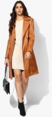 Park Avenue Tan Solid Long Coat women