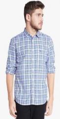 Parx Blue Checked Slim Fit Casual Shirt men