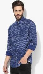 Parx Blue Printed Slim Fit Casual Shirt men