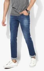 Parx Blue Washed Low Rise Slim Fit Jeans men