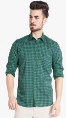 Parx Green Checked Slim Fit Casual Shirt men