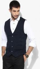 Parx Navy Blue Solid Regular Fit Waistcoat men