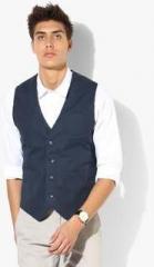 Parx Navy Blue Solid Waistcoat men