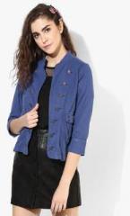 People Blue Solid Summer Jacket women