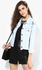 People Light Blue Solid Summer Jacket women