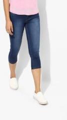 Pepe Jeans Blue Washed Mid Rise Skinny Fit Capri women