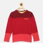 Pepe Jeans Boys Red Colourblocked Round Neck T Shirt Boys