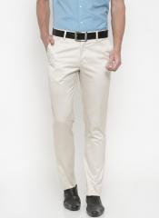 Peter England Beige Slim Fit Solid Formal Trousers men