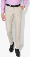 Peter England Beige Solid Slim Fit Formal Trouser men